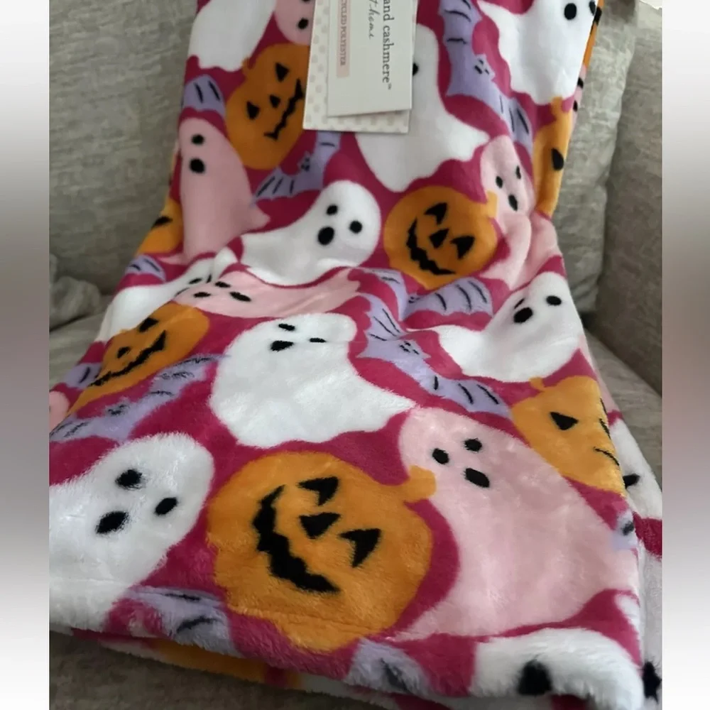 Cupcakes and Cashmere Pink Halloween Blanket - Pumpkin, Ghosts & Bats